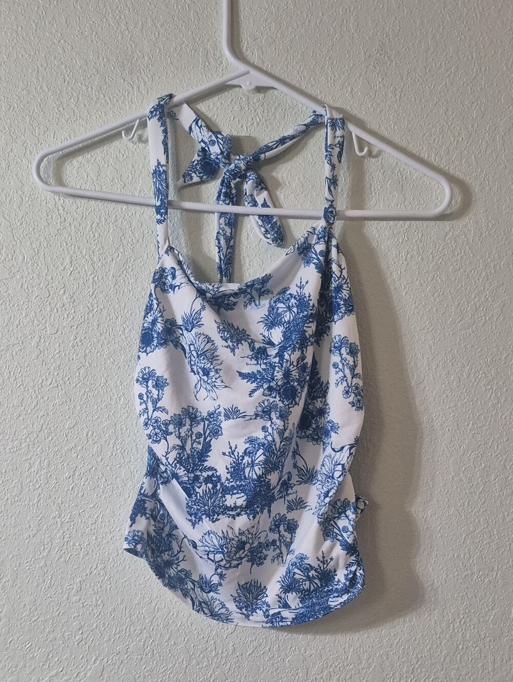 SHEIN White Cowl Neck Cami with Blue Floral Print